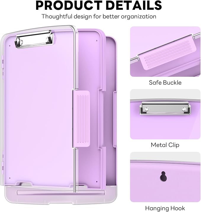 Clipboard with Storage and Pen Holder, Light Purple 8.5 x 11'' Folder Side Open, Heavy Duty with Dual Compartment, Clear Dry Erase for Coach, Size 14.5 x 9.8 x 1.5'', Office & School Supply