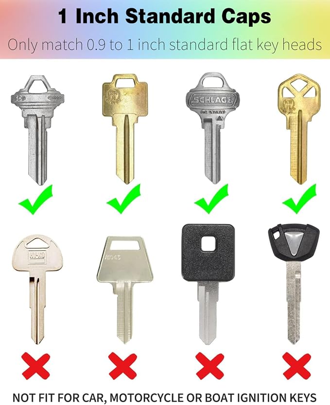 Vibit 32 Pack Key Cap Tags Set in 8 Assorted Colors Plastic Key Identifier Coding Label Covers for Standard Flat House Keys, 2 Styles