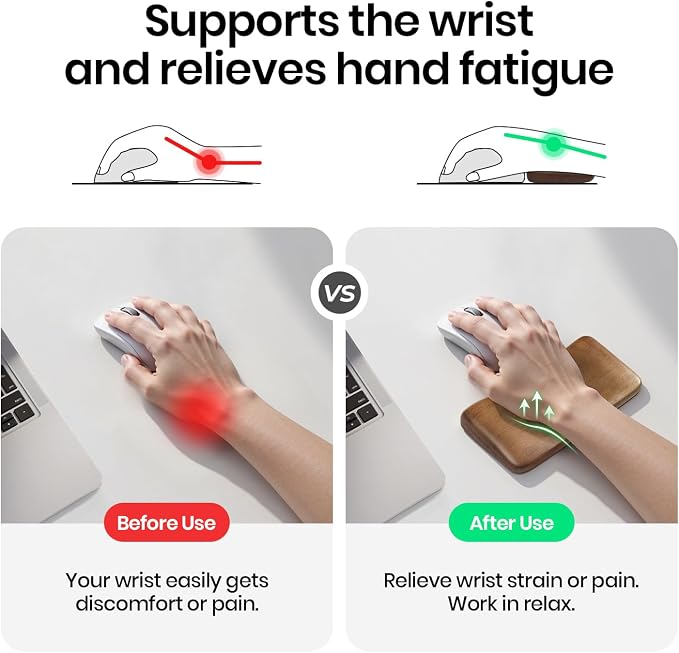 Mouse Wrist Rest for One-Hand Gaming Keypad, Ergonomic Walnut Rest | Ergonomic Design for Wrist Pain Relief, Easy to Clean and Smooth No Odor, Support Wrist to Coding Typing and Playing