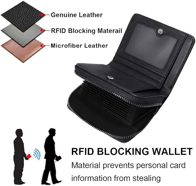 HUANLANG Mens Wallet RFID Blocking Multi Card Holder Wallets for Men Bifold Wallet with Zipper Small Men's Leather Wallet