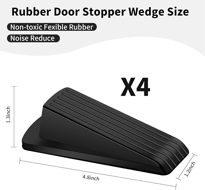 Door Stoppers, 4 Pack Premium Rubber Door Stoppers for Bottom of Door Security Rubber, Door Stopper Wedge for Carpet Heavy Duty Door