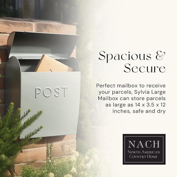 NACH Large Wall Mount Mailbox, 15.07 x 12.44 x 5.39 inches, Gray Mailboxes for Outside Wall Mount, Waterproof - The Sylvia Mailbox