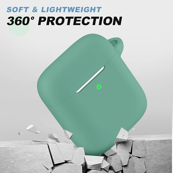for AirPods 1/2 Case Cover,Come with Cleaner Kit,Soft Skin Silicone Case Cover with Keychain,Full Protective Case for Men and Women,Compatible with AirPods 2nd Generation Case,Pine Green