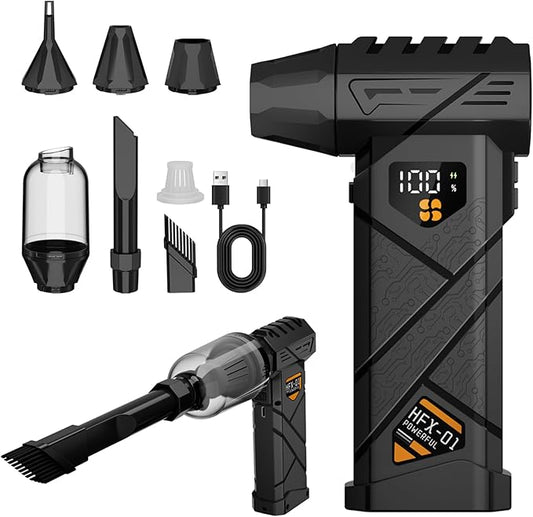 Compressed Air Duster, Car Vacuum Portable Cordless 2 in 1, 130000RPM Electric Air Duster with LED Display&Light, Adjustable Cordless Handheld Blower Vacuum Cleaner for Keyboard, PC, Car and House