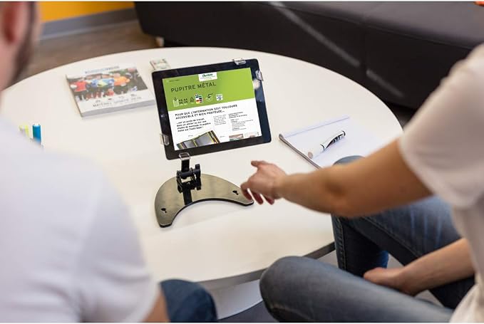 Tarifold X-tend Desktop Tablet Holder, Fits 7-10 Inch Tablets, Black | Fits 7-10 inch tablets, 360-degree rotating holder, locking cap screws, secure transparent corners, durable metal base