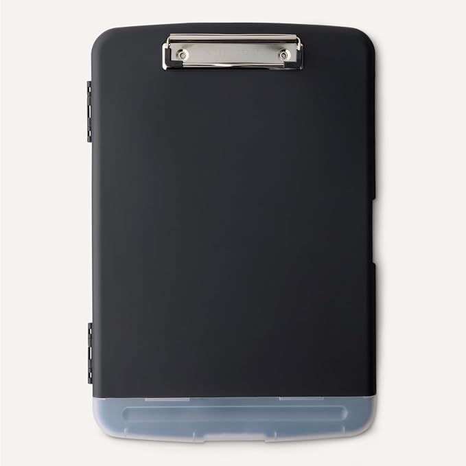 Amazon Basics High Capacity Nursing Clipboard with Storage and Pen Holder, 14.37 x 9.84 x 1.49 inches, Black (Pack of 12)