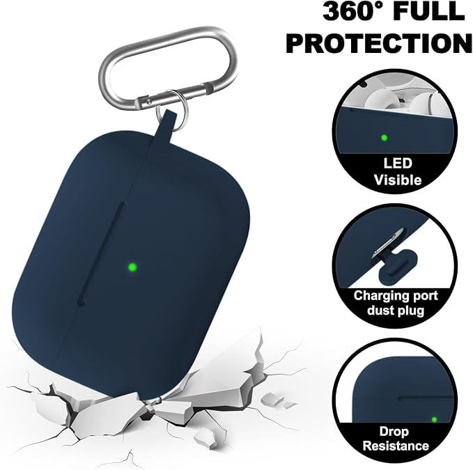 Full-Coverage dustproof Design for AirPods Pro 3 Case Cover with Cleaner Kit, Soft Silicone Cover for AirPods Pro 3rd Generation Comes with Keychain,Suitable for 3rd Generation Midnight Blue