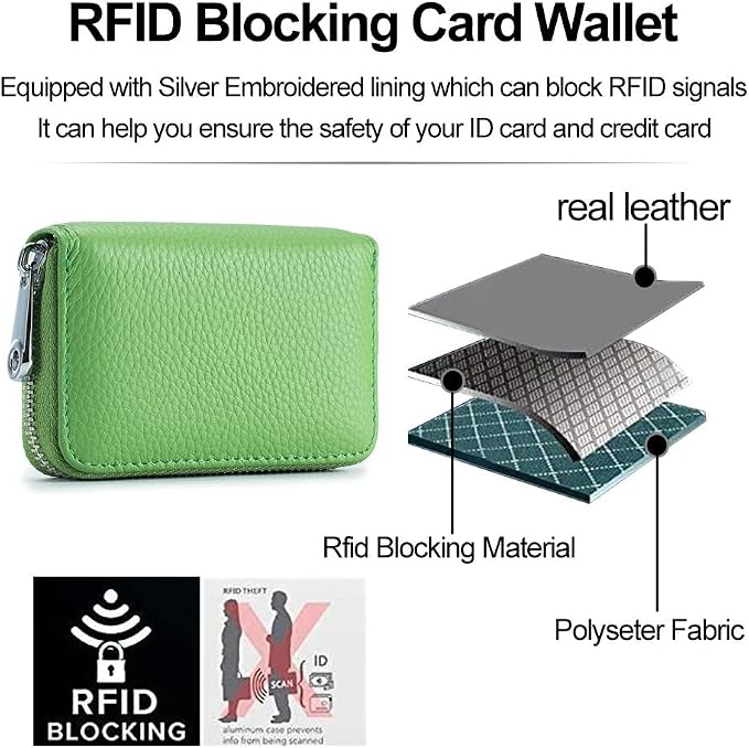 RFID Credit Card Holder Genuine Leather Credit Card Wallet with Zipper | RFID