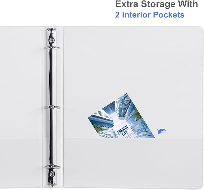 3 Ring Binder 1-1/2 Inch, ViVin Sturdy 1.5"-Round Ring Binder with 2 Interior Pockets, Clear View Cover, PVC-Free, Fits 300 Sheets of 8.5'' x 11'' Paper, Office Home School (6 Pack, White)