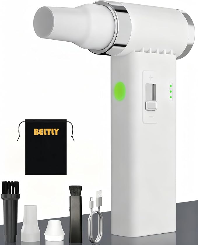Compressed Air Duster – 110,000 RPM Super Power Cordless FT03 Electric Blower with Brushless Motor, 0-100 Speed Adjustable Jet Fan, Dust Blower for Keyboard, PC, Car & Outdoor Cleaning (White)