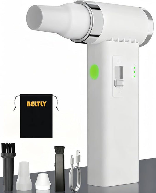 Compressed Air Duster – 110,000 RPM Super Power Cordless FT03 Electric Blower with Brushless Motor, 0-100 Speed Adjustable Jet Fan, Dust Blower for Keyboard, PC, Car & Outdoor Cleaning (White)