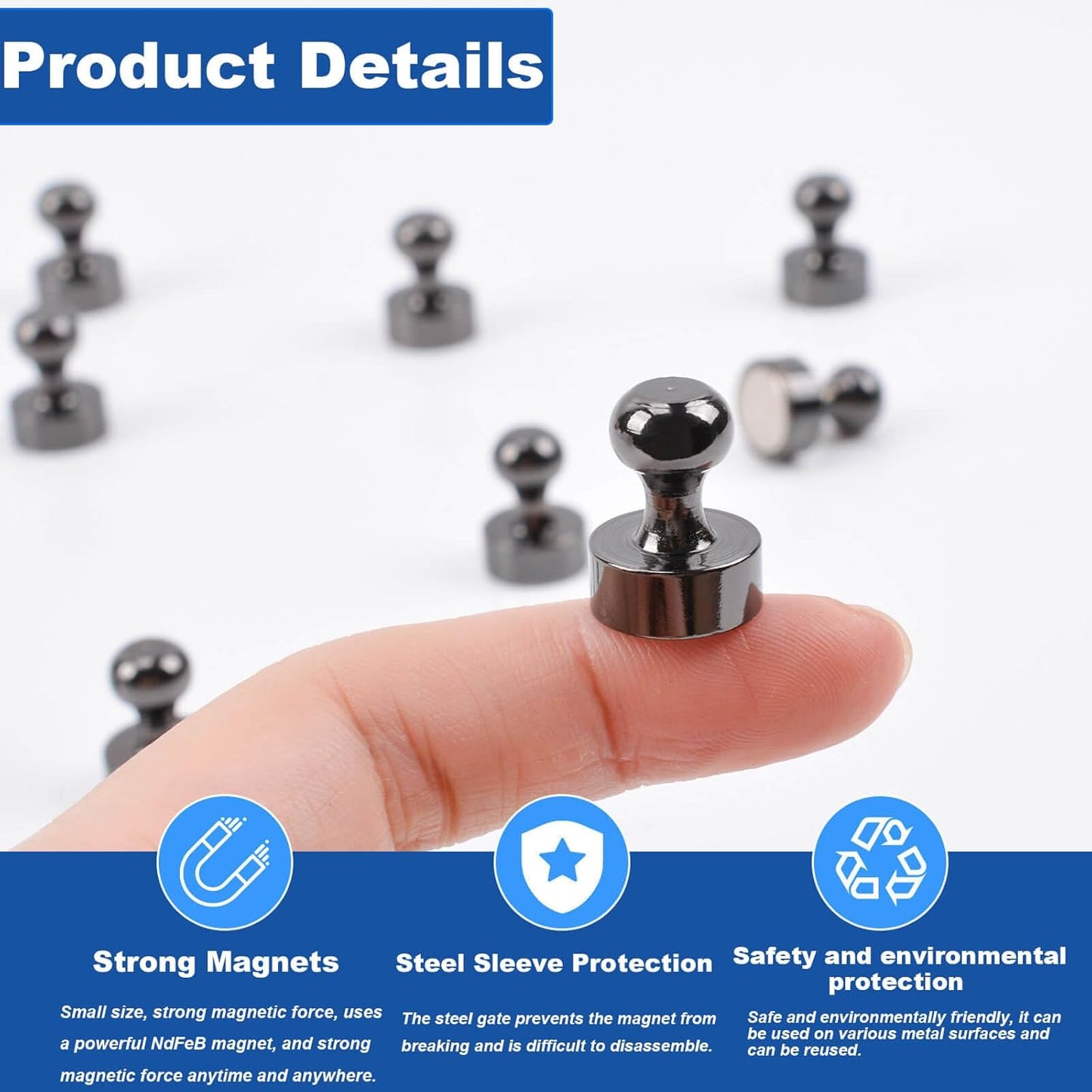 55Pcs Bright Black Fridge Magnets, Strong Refrigerator Magnets, Small Push Pin Magnets for Whiteboard, Decorative Whiteboard Magnet s for Classroom, Kitchen Accessories, Office and Map Magnet