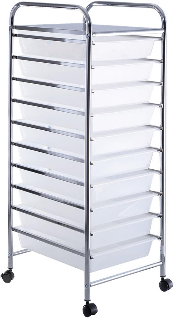 Giantex 10 Drawer Storage Cart Rolling Cart File Scrapbook Paper Mobile Organizer for School Office (Clear)