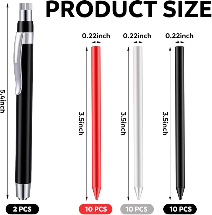 Lincia 5.6 mm Diameter Mechanical Pencil Artist Carpenter Drafting Pencils Metal Marker with Built Sharpener for Construction Drafting Crafting Sketching Wood Working(64 Pcs)