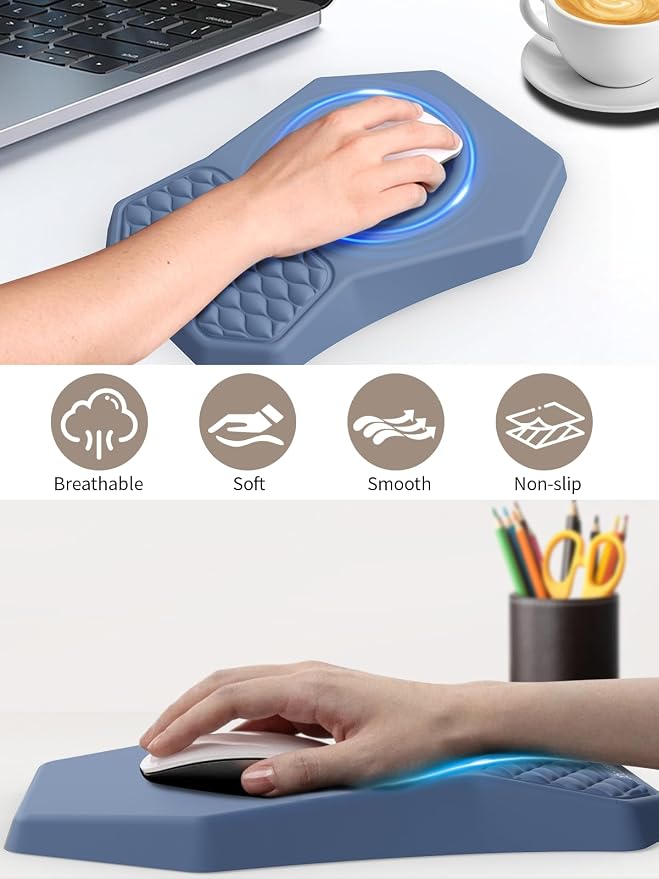 3-in-1 Ergonomic Keyboard Stand with Wrist Rest & Mouse Pad Set, Blue | Comfy Keyboard Riser Holder Soft Mousepad with Massage Design, Memory Foam and Non-Slip PU Base for Pain Relief