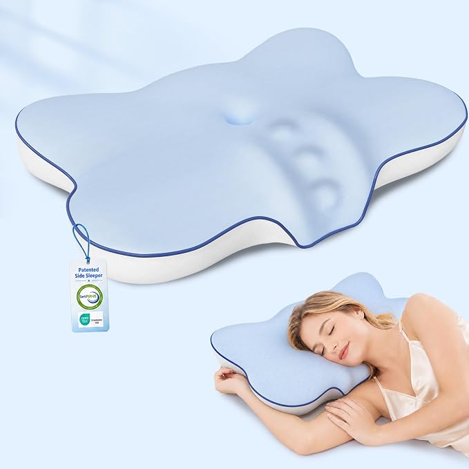 Ultra Cooling Cervical Neck Pillow for Side Sleepers, 2-Height 5.31"/3.54" | Contour Orthopedic Neck Pillow with Non-Temperature Affected Memory Foam, Ergonomic Pain Relief Pillow for Sleeping ( Large )