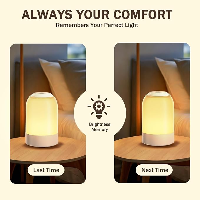 G Keni 2 Pack Rechargeable Night Lights, Portable Touch Nightlights with Amber Warm White Light, Dimmable Egg Night Lights with 1H Timer, Cordless Bedside Lamps for Baby Nursery, Kids & Bedroom