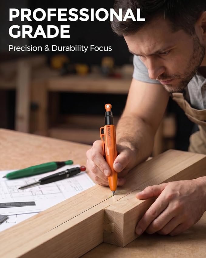 Nicpro 7-in-1 CP5000 Magnetic Carpenter Pencils with Sharpener, 3 Pack Construction Mechanical Pencil+30 Refill, Deep Hole Marker for Construction, Woodworking Pencil, Carpenter Tools for Marking