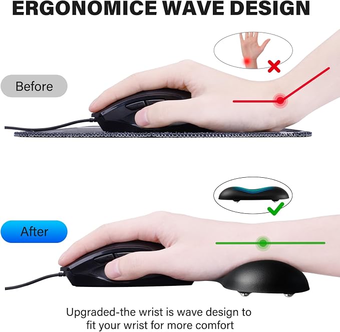 JIKIOU Ergonomic Gliding Palm Rests, Gel Mouse Wrist with Leather Surface | Sliding Wrist Pad with 4 Smooth Scroll Wheel, Fast Mouse Wrist Glider Designed for Office Computer Home Gaming, 2 Pack Black