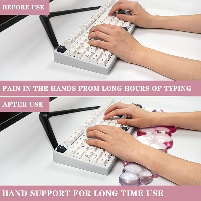 Ergonomic Cloud Silicone Gel Keyboard and Mouse Wrist Rest Set – Clear Wrist Rest for Computer Keyboard 60%/68%/75%, Comfort & Support for Typing and Gaming (Light Pink Blue)