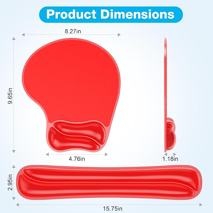 Gel Wrist Rest Mouse Pad Set, Ergonomic Support for Office Gaming | Ergonomic Keyboard and Mousepad with Wrist Support,Cooling Comfort, Non-Skid Base, Easy Clean, for Home and Work Desk Red