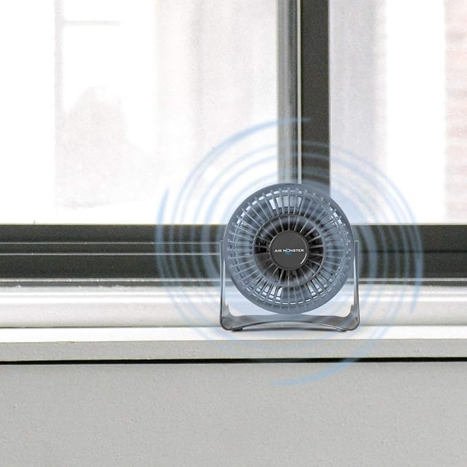 Air Monster 4 Inch Small Desk Fan Quiet, Small Fan, Table Fan, Bedside Fan, Small Plug in Fan, Dorm Fan with 1 Speed Setting, Adjustable Tilt, ETL, Black with Fused UL Plug