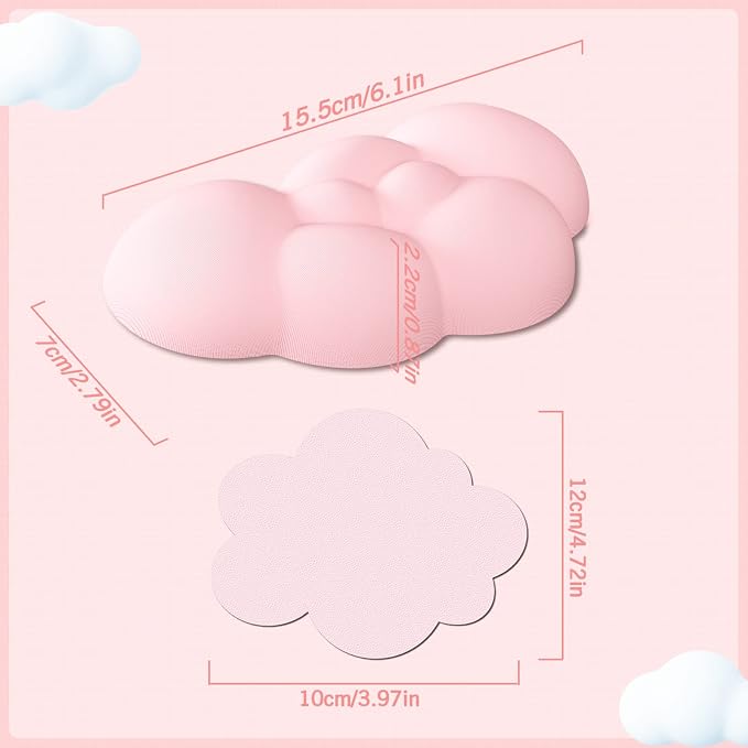 ATTACK SHARK Cloud Mouse Pad Wrist Support and Keyboard Wrist Rest,Ergonomic Design for Typing Pain Relief,Memory Foam Wrist Rest Leather Cup Coaster,Lightweight Desk Gel Hand Wrist Rests(Pink)