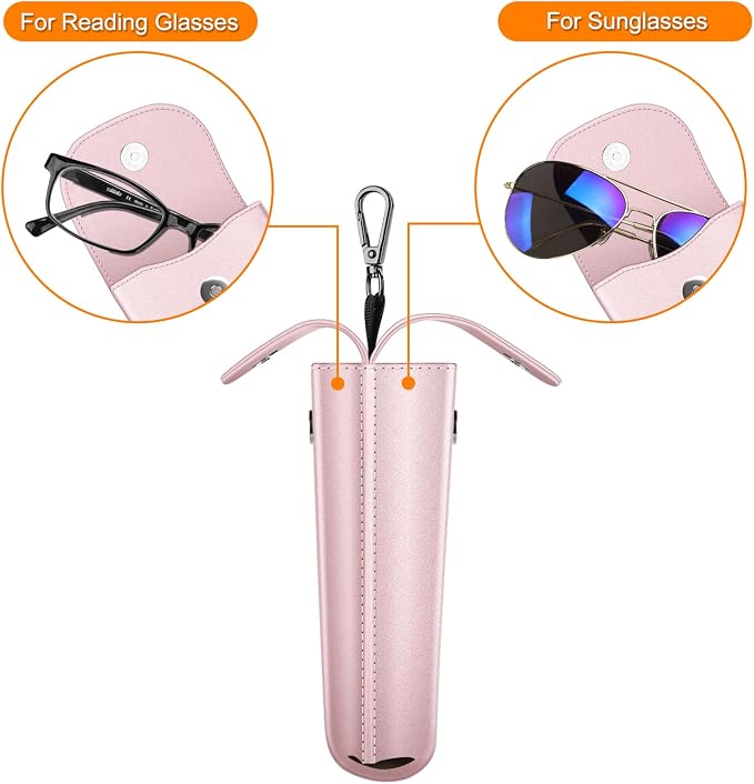 FINTIE Double Glasses Case with Carabiner Hook, Portable Vegan Leather Eyeglass Case Anti-scratch Sunglasses Pouch