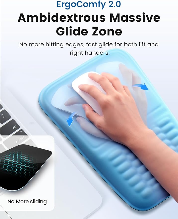 2-in-1 Keyboard & Mouse Wrist Rest Set – Ergonomic Pain-Relief Support, Memory Foam Wrist Cushion with 8° Slope & Massage Nubs, Non-Slip PU Base, Relieves Wrist Pain & Carpal Tunnel from Long Typing