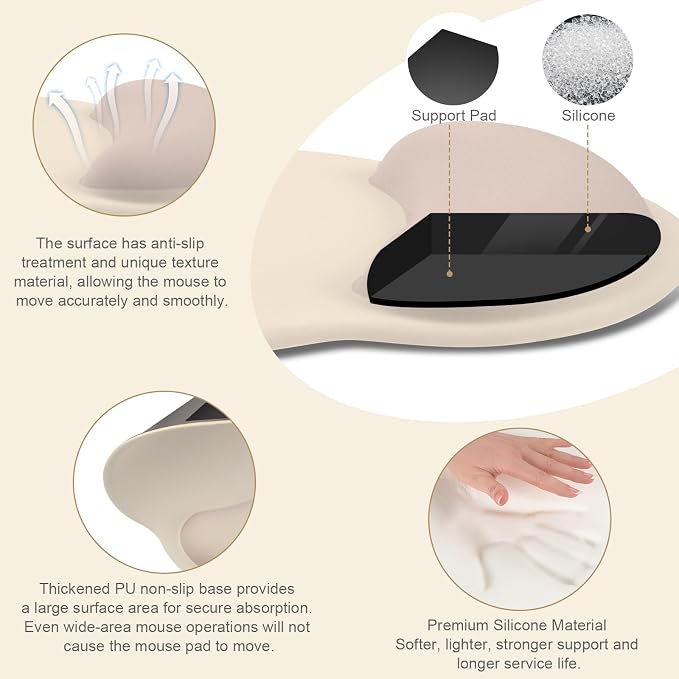 MOSISO Wrist Rest Support for Mouse Pad&Keyboard Set, Apricot | Circle Curved Ergonomic Mousepad Non-Slip Base Home/Office Pain Relief&Easy Typing Pad with Soft Cloth&Silicone Lining
