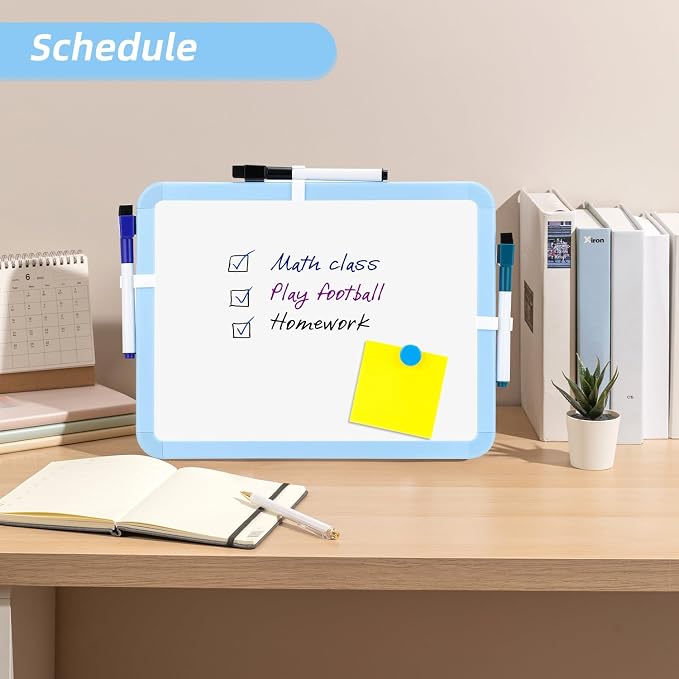 VUSIGN Magnetic Dry Erase Board, 8.5 x 11 Inches White Board, Blue | Includes 4 Dry Erase Markers, Small Mini White Board for Students Fridge Wall Locker