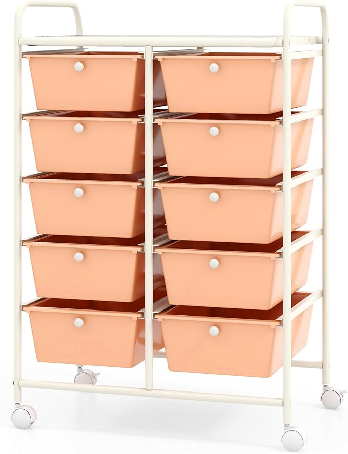 BECOMFORT 10-Drawer Rolling Cart with Drawers, Storage Cart on Wheels, Teacher Classroom Organizers with Metal Frame, Mobile Craft Cart, Trolley Utility Cart for School Office Play Room