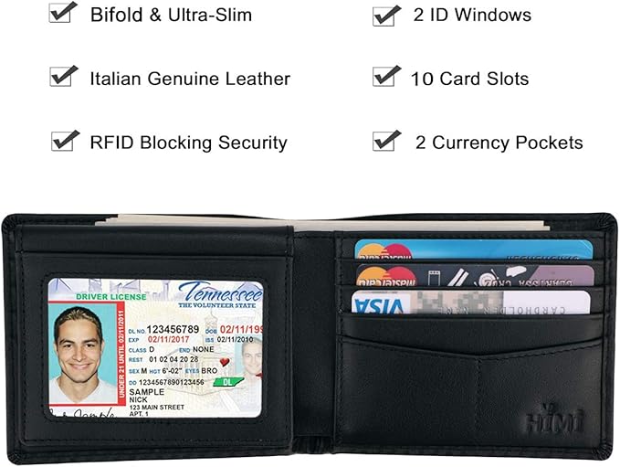 HIMI Wallet for Men-Genuine Leather RFID Blocking Bifold Stylish Wallet With 2 ID Window