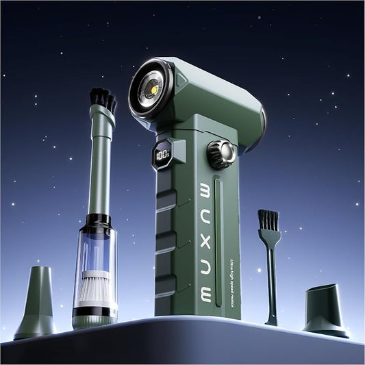 MUXNW Electric Air Duster & Vacuum 2-in-1, 130000RPM Cordless Rechargeable Compressed Air Duster with 100-Speed Display, 8000mAh Battery, USB-C Fast Charging for PC, Home, Car Interior (Green)