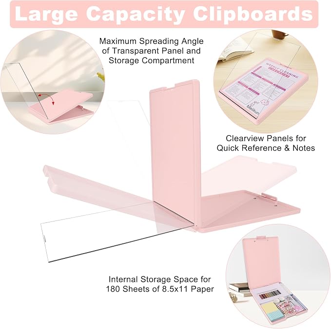 Meiikun Clipboard with Storage, Plastic Clip Boards 8.5x11 Folder with Clear Panel for Dry Erase Quick Reference, Clip Board Storage Clipboards Case for Teacher School Office Supplies (Dusty Pink)
