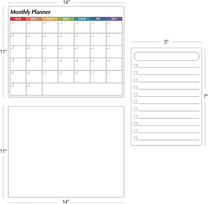Dry Erase Magnetic Calendar for Refrigerator, 3 Pack- Monthly & Blank & Daily Planner Magnet Whiteboard for Fridge Wall Door - Shopping, Meal/Menu, to Do List, Family Schedule Planning Board (B)