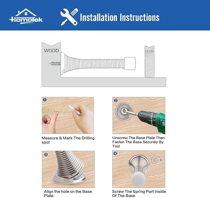 HOMOTEK 20 Pack Spring Door Stopper with Rubber Bumper 3-1/8" Flexible Spring Heavy Duty Wall Door Stop Low Mounted Door Bumper for Home (Antique Brass)