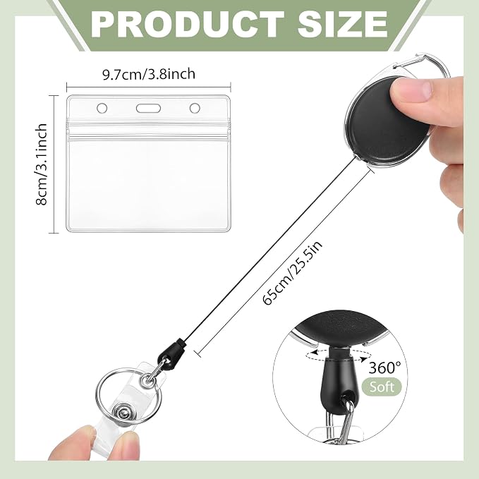 2 Pack ID Badge Holder with Badge Reels Retractable Clip Heavy Duty Horizontal Clear ID Card Badge Holders for Work Office Student Nurse