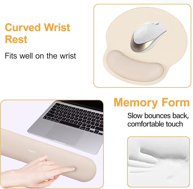 MOSISO Wrist Rest Support for Mouse Pad&Keyboard Set, Apricot | Circle Curved Ergonomic Mousepad Non-Slip Base Home/Office Pain Relief&Easy Typing Pad with Soft Cloth&Silicone Lining