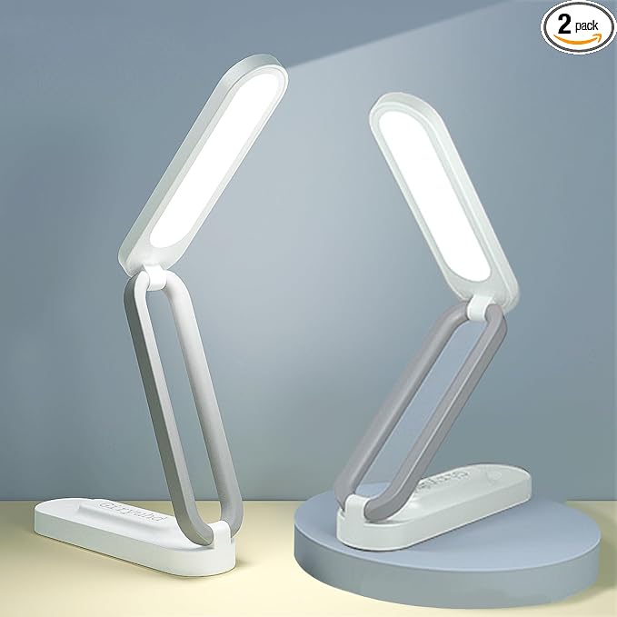 Giryuhd LED Desk Lamp for Office Home & Battery Operated Lamp Rechargeable Lamp Foldable & Portable Light, LED Desk Light Strip, 3 Brightness Dimmable Small Desk Lamp Wireless Reading Lamp(2PACK)