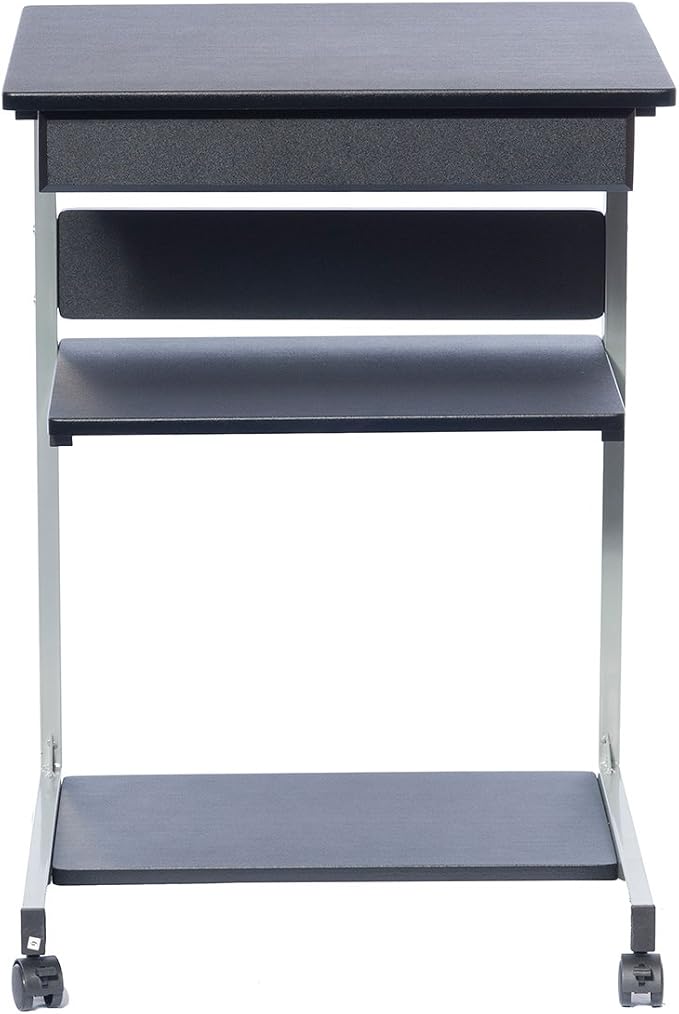 Techni Mobili Rolling Laptop Cart w/ Storage & Printer Shelf,Graphite Black | Rolling laptop cart with storage shelf, printer platform, locking wheels, portable workstation, laptop stand, or mobile desk