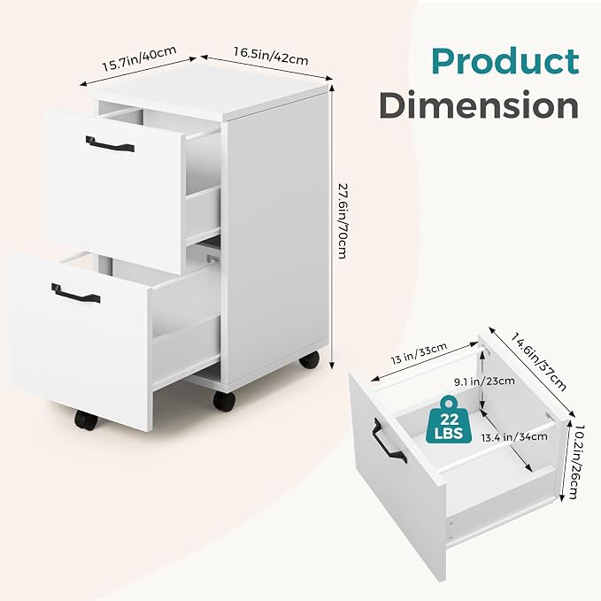 OLIXIS 2 Drawer File Cabinet, Printer Stand with Storage Cabinet | Wood Under Desk Storage Organization Holds Printer, Office Supplies, Not For Hanging Files, Fit Home Office White