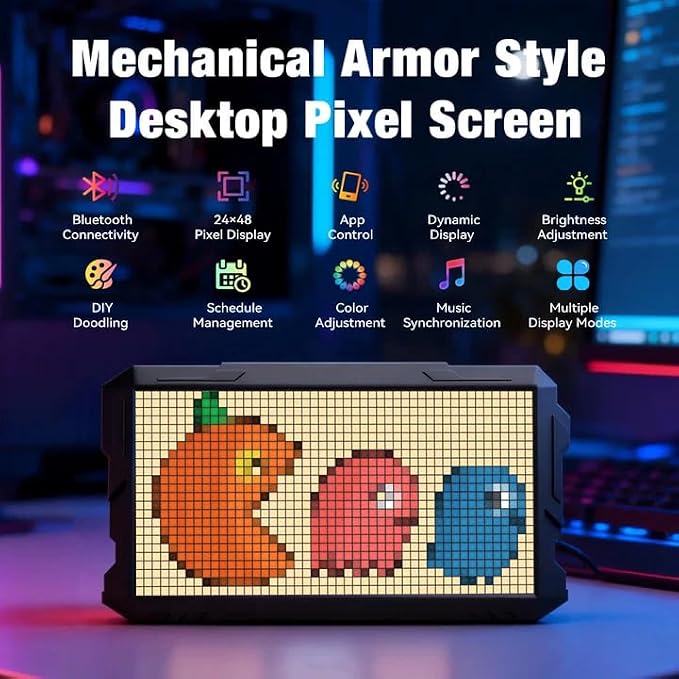 Pixel Art Digital Picture Frame, 24x48 Smart Bluetooth Pixel Display, Programmable RGBIC LED Display with APP Control, Clock Alarm & Message Board, Perfect for Game Room, Bedside, or Desk Decor