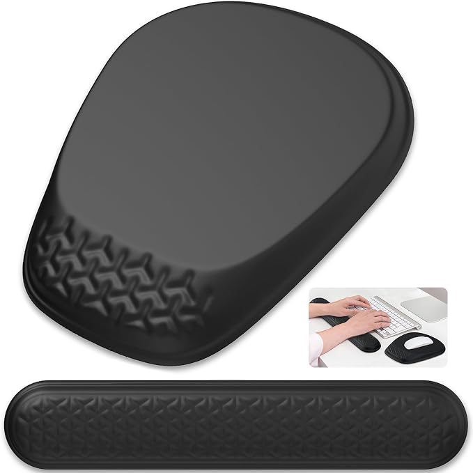 Ergonomic Mouse Pad with Wrist Rest, Memory Foam Support for Office | Sloped Ergonomic Design, Bumpy Massage Beads, Non-Slip PU Base, for Typing & Gaming, Black