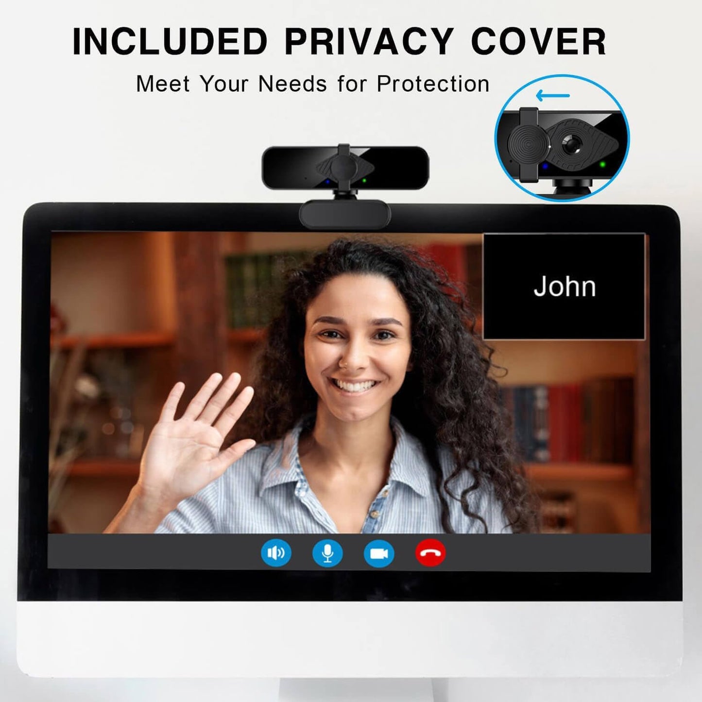 2K Webcam for PC, 85° View USB Computer Camera, with Noise Canceling Microphone & Privacy Cover, HD Web Cameras for Desktop Laptop Monitor Mac Streaming, Video Calling Webcams, 1pc cable organizer