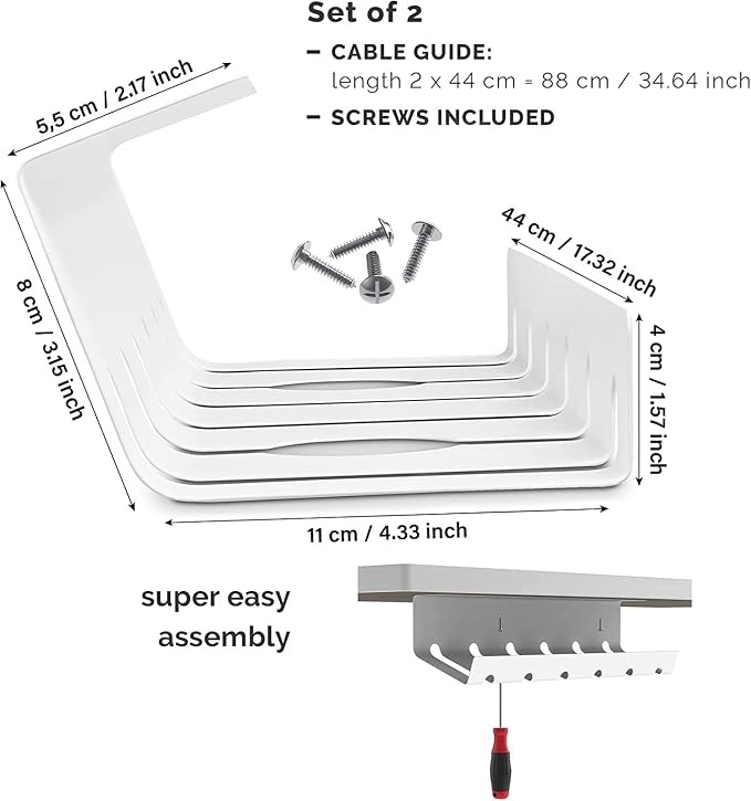 PAMO Cable Management Under Desk for Easy mounting Under-Table I Set of 2 - with 10X Cable Ties I Desk Organizer for Office/Home Office Table Thoughtful Cable Tray Holder | Includes 10 x cable holders, cable clips & screws, easy installation - made of ...