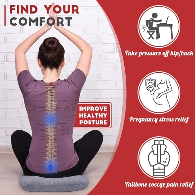 Stuffed Donut Pillow Seat Cushion | for Tailbone and Coccyx Pain, Hemorrhoids, Bed Sores, Pregnancy, Prostate, Surgery Recovery, Sitting Pressure Relief, for Home, Office and Car (Grey)