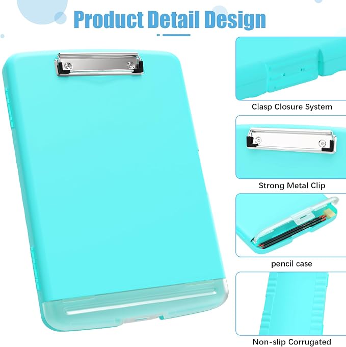 Hongri Clipboard with Storage with Pencil Case, 8.5 x 11 Storage Clip Board | High Capacity Organization Box for A4 Letter Legal Paper, Heavy Duty Folio & Side-Opening for Nurses, Teachers, Light Green