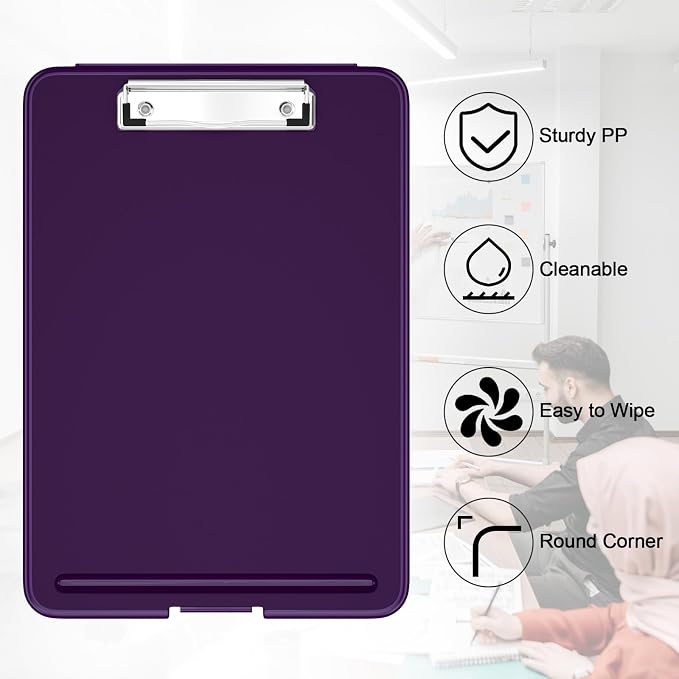 Hongri Clipboard with Storage, 8.5 x 11 Clip Board Foldable, Dark Purple | Bottom Opening, Size 13.4 x 9.4 X 0.9 in for Nurses, Teacher, Students, Classroom, School & Office Supplies