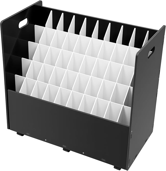 Blueprint Storage Organizer, 50 Slots Mobile Roll File Cart, Construction Plan Holders, Blue Print Cabinet with Wheels, Roll Files Storage for Office Home School (Black, 50 Slots)
